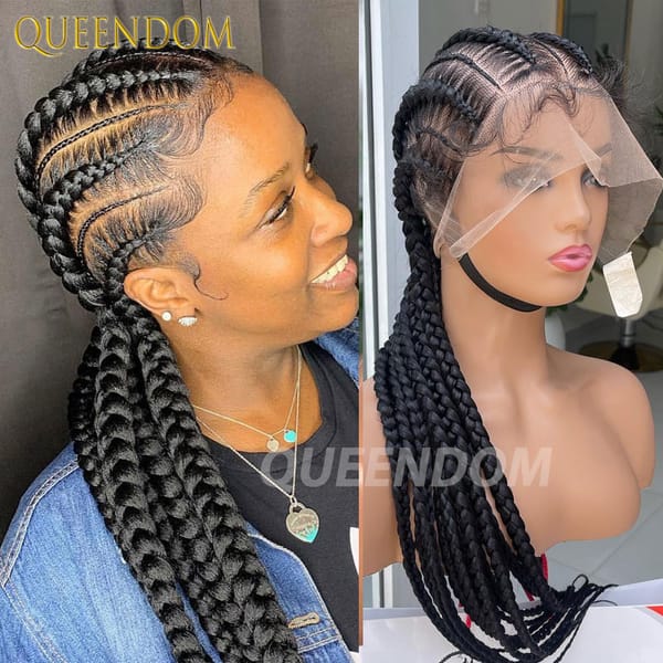 36" Full Lace Braided Wigs Synthetic Jumbo Braids Cornrows Braids Wig Knotless Box Braided Wigs Black Women Lace Front Wigs Hair