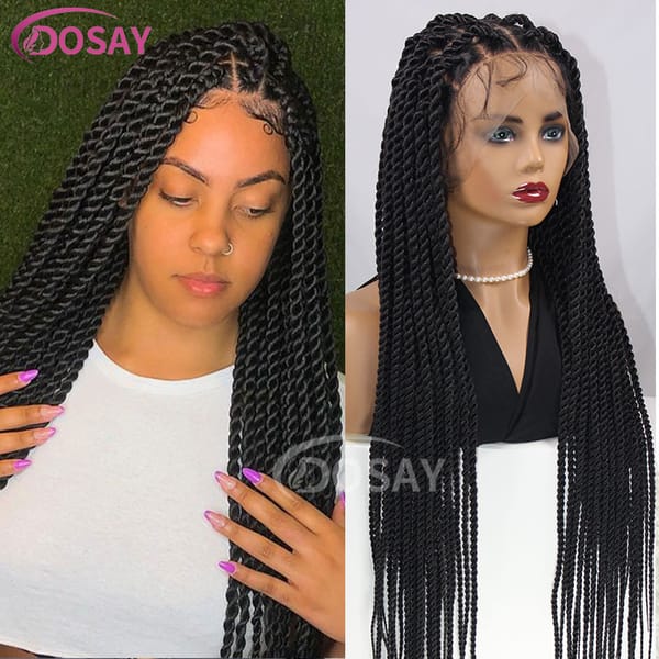 36'' Senegalese Twist Braided Wig with Baby Hairs Long Faux Locs Wig Full Lace Wig Synthetic Braids Lace Front Wig Black Wigs