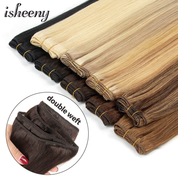 Straight Human Hair Weaves Brazilian Remy Human Hair Bundles Sew In Weft Extensions Straight Blonde 50g 12"-24" Natural Hair