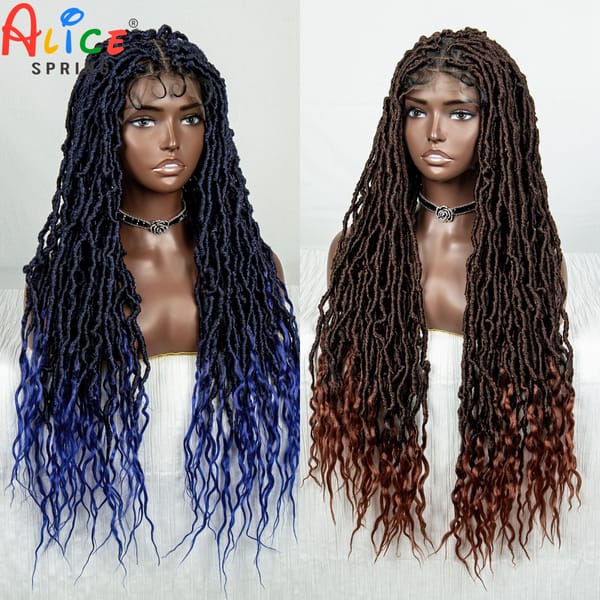 Synthetic Full Lace Braid Butterfly Locs Wig Crochet Faux Locs Braids Wig for Black Women 32 Inch Dreadlocks Braiding Hair Wig