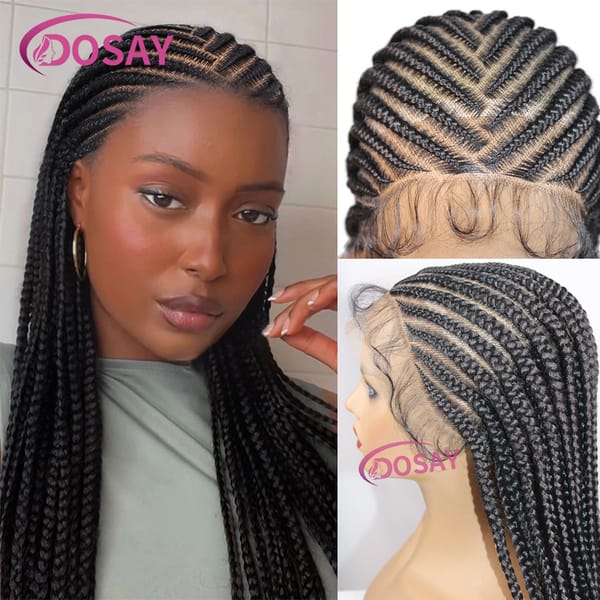 Synthetic Full Lace Front Wigs for Black Women Cornrow Box Braid Wig Middle Part Braid Lace Wigs with Baby Hair 36 Inch