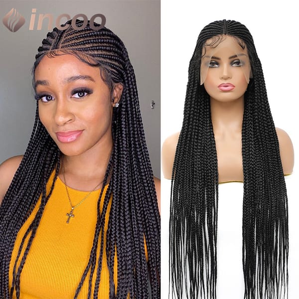 36 Inch Braid Wigs Synthetic Cornrow LaceBraided Wigs Box Braids 13x8 Lace Frontal Wig for Woman Synthetic Lace Wig Baby Hair