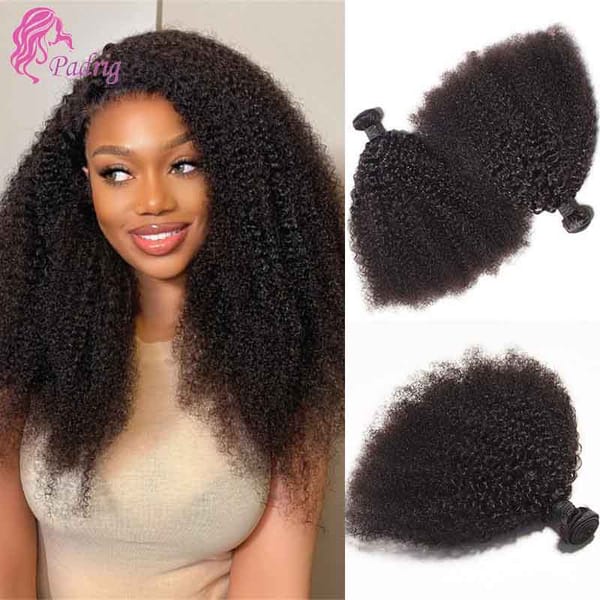 3/4PC Afro Kinky Curly Human Hair Bundles 50g/PC Mongolian Kinky Curly Hair Bundle Double Weft Hair Extension Remy Natural Color