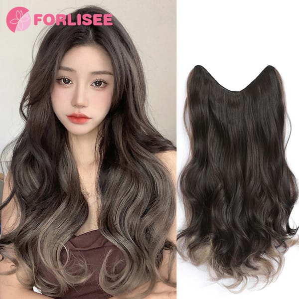 Synthetic 18-inch Long Curly Hair Gradient Aoki Gray Wig Heat-resistant To Increase Hair Volume Fluffy U-shaped Hair Extensions