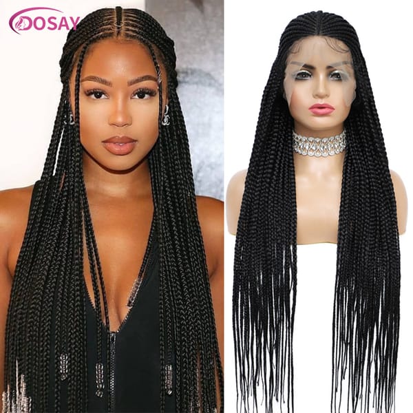 36'' 13X8 Hd Lace Braided Wigs For Black Women Cornrow Braids Synthetic Lace Front Wig Fulani Knotless Box Braids With Baby Hair