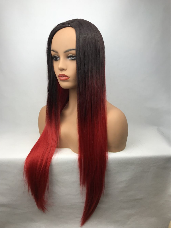 Women Wig Long Straight Ladies Black Red Wig Natural Hair Wig