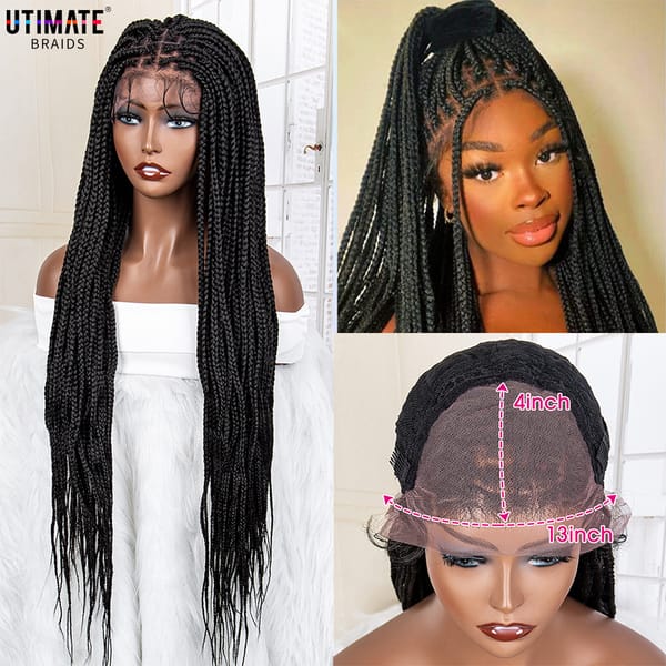 Synthetic Knotless Braided Wigs 13x4 Lace Frontal 32 Inches Afro Women Box Braiding Hair Wigs Black Daily Use