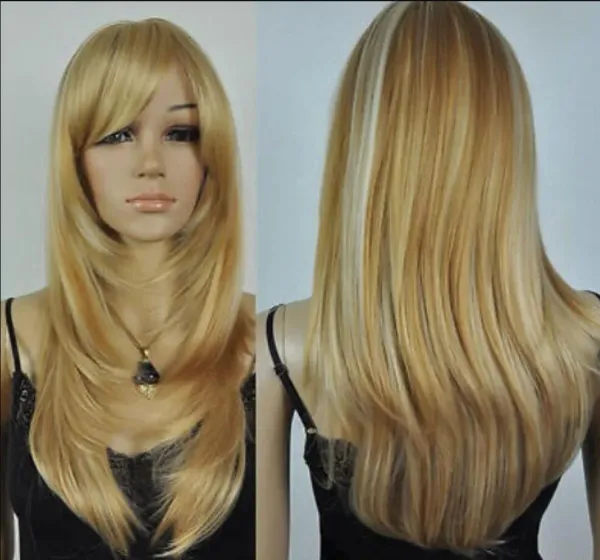 Cos long mix light blonde straight cosplay hair wig