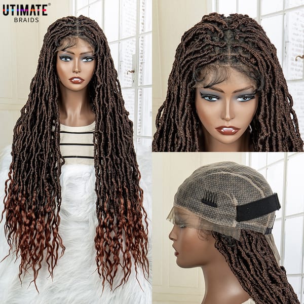 Full Lace Knotless Braided Wigs Synthetic Box Dreadlocks Wigs for Black Women with Baby Hair 32 Inches Long Hair Wig Wave Ends