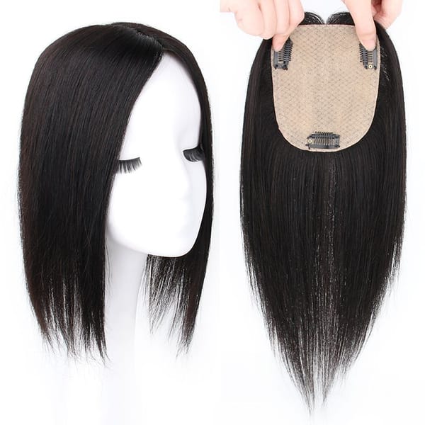 Women's Wig Clip In Hair Piece Women Real Human Hair Wigs Hand Made Lightweight Breathable Black Hair Closure Women Topper