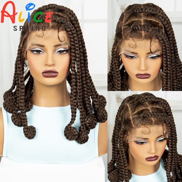 14 Inch 1B-30 Color Synthetic Bantu Braided Wigs Transparent Full Lace Hair Wigs Knotless Box Braids with Baby Hair for Women