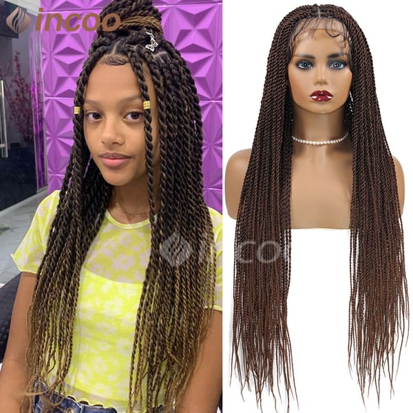 Synthetic 36" Jumbo Box Braided Wigs Senegalese Twist Braided Wigs Full Lace Box Braided Wigs Faux Locs Wig Braiding Hair Wigs