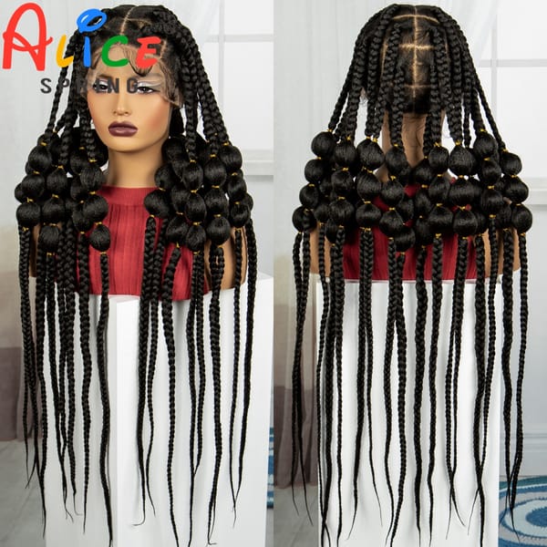 40 Inch Natural Long Synthetic Full Lace Braided Wigs Synthetic Knotless Handmade Bantu Braids Lace Wig With Baby Hair For Women