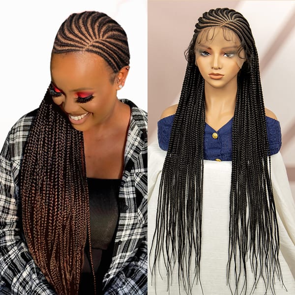 Synthetic Full Lace Cornrow Braided Wigs Box Braided Wigs Goddess Braids Wigs for African Women Afro Wigs with Baby Hair