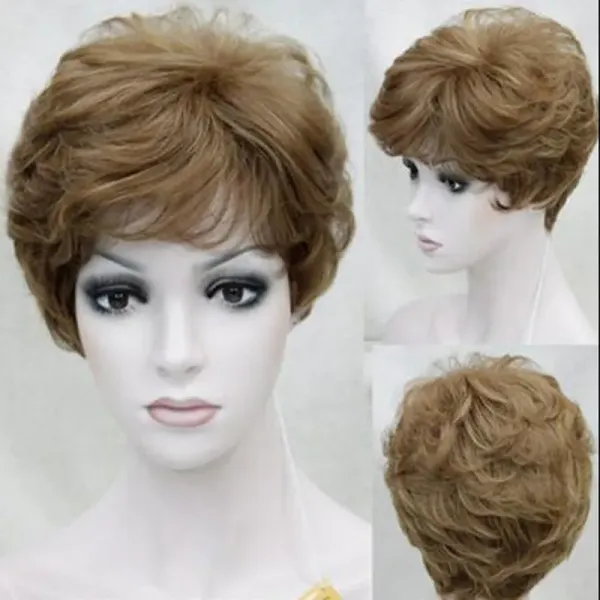 Women’s Short Light Brown Straight Ladies Fluffy Cosplay Hair Wigs