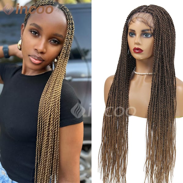 Synthetic 36 Inch Ombre Senegalese Twist Braided Wig Full Lace Faux Locs Wig Black Lace Front Braiding Hair Wig With Baby Hair