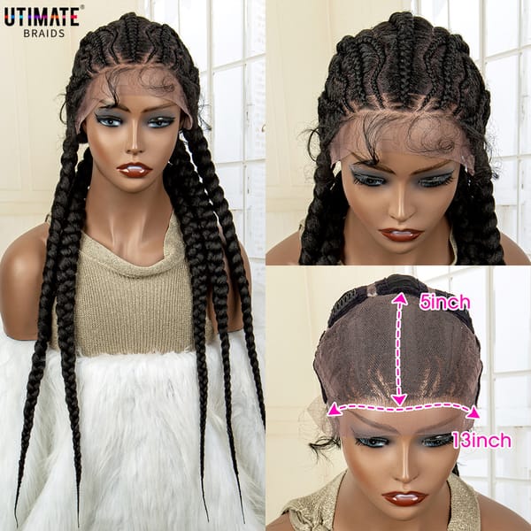 28 inches Lace Frontal Synthetic Braided Wigs Cornrow Hand Braids Lace Wigs with Baby Hair for Black Women Natural Daily Use