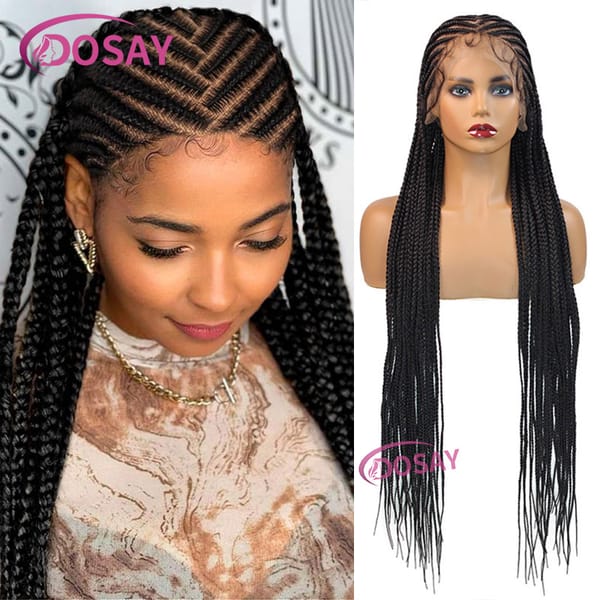 Synthetic Cornrow Box Braid Wig Full Lace Front Braided Wigs for Black Women Middle Part Braid Lace Wigs with Baby Hair 36 Inch