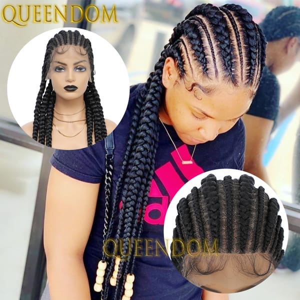 36 Inch Full Lace Jumbo Cornrow Plait Braid Wig Knotless 360 Lace Frontal Wig with Baby Hair Synthetic Glueless Box Braided Wig