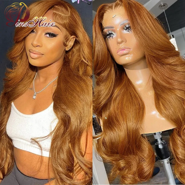 Ginger Brown 13x6 Lace Front Human Hair Wigs Body Wave Lace Frontal Wig #30 Blonde Color Lace Front Wig For Women Remy Hair 34''