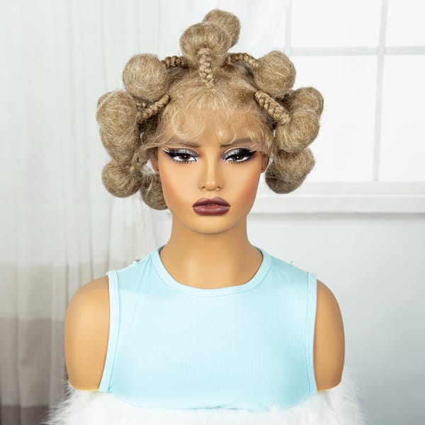 Blonde Full Lace Bantu Braided Wigs Synthetic Lace Front Kontless Braiding Hair Wig Blonde Short Cute Handmade Braided Lace Wigs