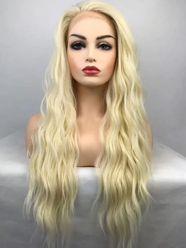 Long Blonde Wavy Transparent Lace  Human  Blonde Body Wave Lace  Daily Hair  Heat Resistant Fiber