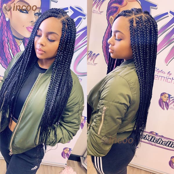 Synthetic Triangle Knotless Full Lace Braided Wigs with Baby Hair Cornrow Braided Wigs for Black Women Box Braiding Wig African