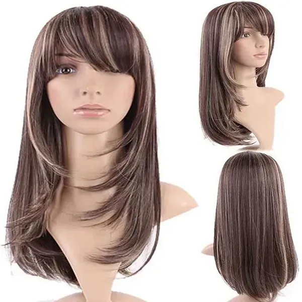 HOT Women’s Long Mixed Brown Straight Heat Resistant Synthetic Hair Wig
