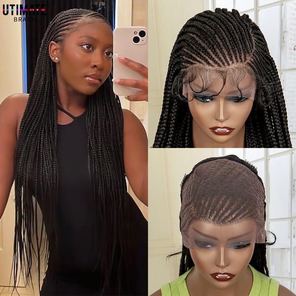 Synthetic 13x6 Lace Front Braided Wigs with Baby Hair for Black Women 28 Inches Afro Straight Cornrow Synthetic Braiding Wig