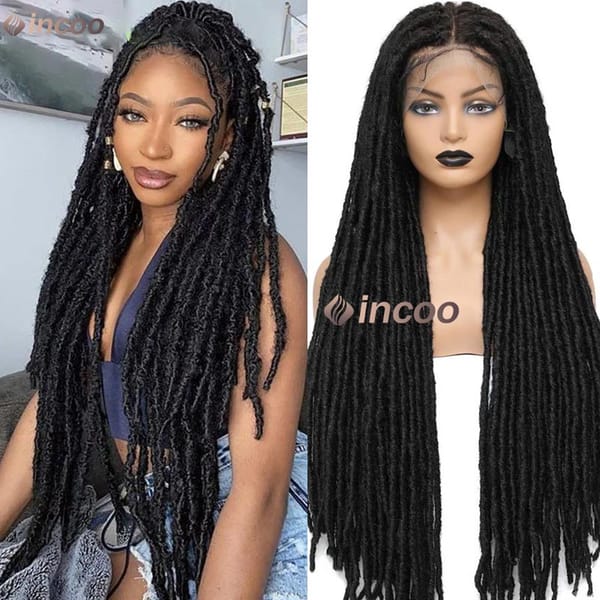 Synthetic Full Lace Braided Wig Locs Crochet Natural Braided Hair Artificial Wig Braid 40 Inch Long Curly Black Woman's Wig
