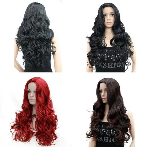 4Color Long Blonde & Black Red Curly Anime Cosplay Hair Wig