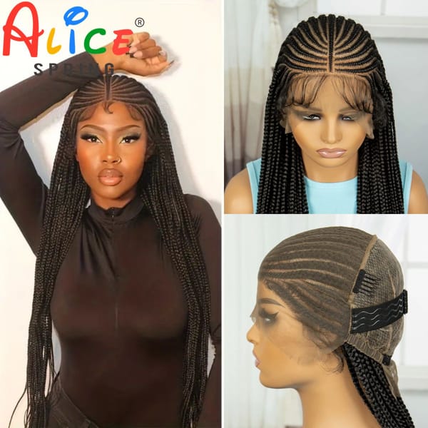 36Inch Cornrow Braided Wigs Synthetic Transparent Straight Lace Front Braided Wigs for Black Women Knotless Braiding Hair Wigs