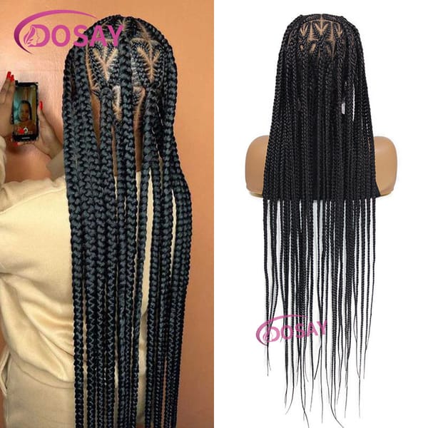 36'' Large Heart Knotless Braided Wig Triple Plait Full Lace Front Wig With Baby Hair Synthetic Cornrow Braided Wigs For Women