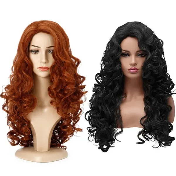 2Color Womens Long Black & Orange Curly Wavy Hair Wigs Ladies Nature Party Cosplay Full Wig