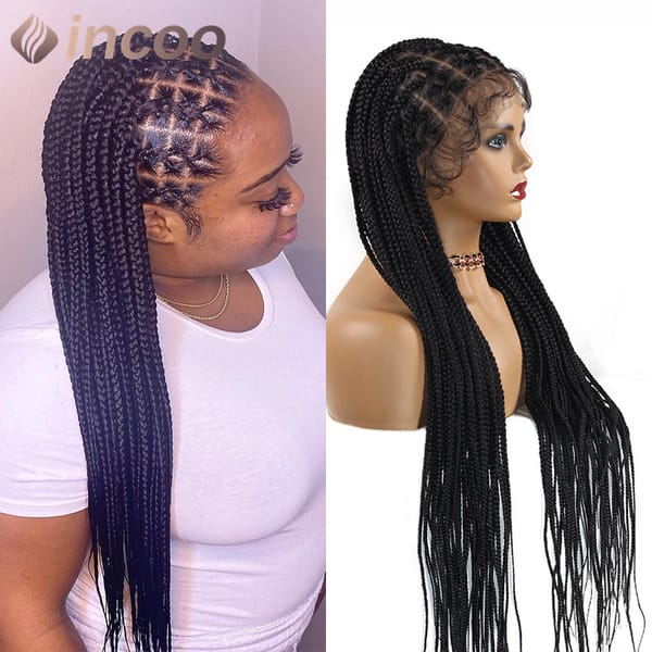 Cornrow Box Lace Frontal Braids Wig Synthetic jumbo Knotless Braided Hair Wigs 36 Inch Long Full Lace Braided wigs for Women