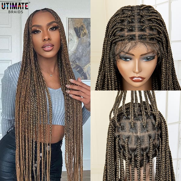 36 Inches Long Full Lace Synthetic Knotless Braided Wigs with Baby Hair for Black Women Lace Frontal Cornrow Braiding Wigs