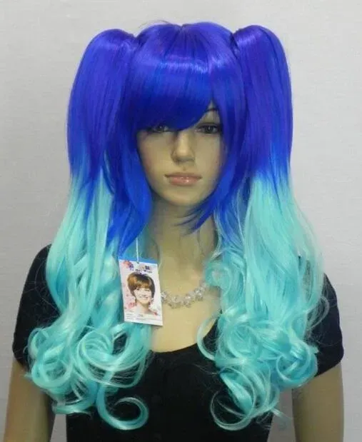 fashion Cos long Multi Blue Curl Women’s Cosplay Synthetic Hair Wigs For Women’s Christmas Halloween Costume Party Wigs