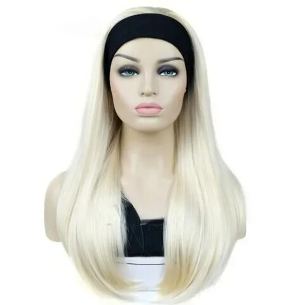 Ladies Long Blonde Straight 3/4 Half Wig Head Band Silky Natural Hair wigs