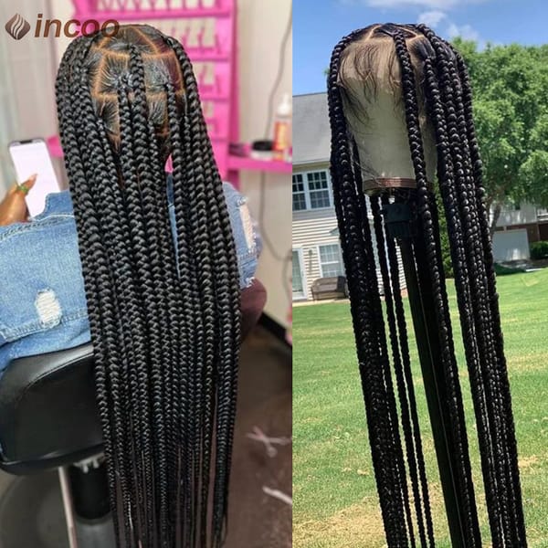Incoo 36 Square Knotless Box Braided Wigs For Women Synthetic Full Lace Front Wigs Baby Hair Cornrow Braids Wig Onsale Clearance
