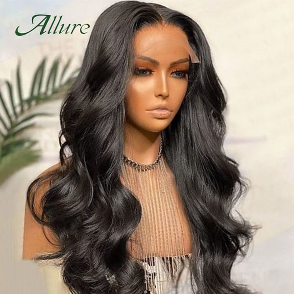 Brazilian HD Transparent T Part Lace Front Human Hair Wig Body Wave Hair Lace Wigs for Women Natural Black Color Hair Wig Allure