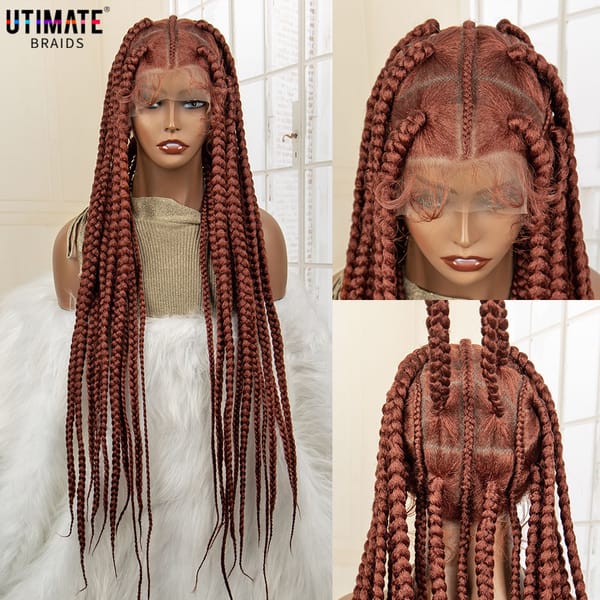 Synthetic Knotless Box Braided Wigs for Black Women 34 Inches Cornrow Braiding Wigs with Baby Hair Lace Frontal Braids Wig