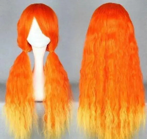 Lolita Long Curly Mixed Orange & Yellow Heat Resistant Cosplay Party Hair Wig