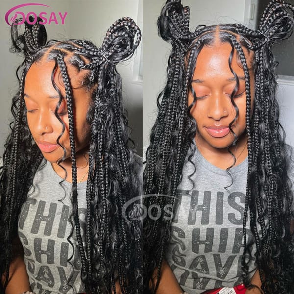Bohemian Box Braids Wigs With Curly Hair Synthetic Box Braid Full Lace Frontal Wigs Goddess Locs Braided Wigs Burgundy Hair 32"