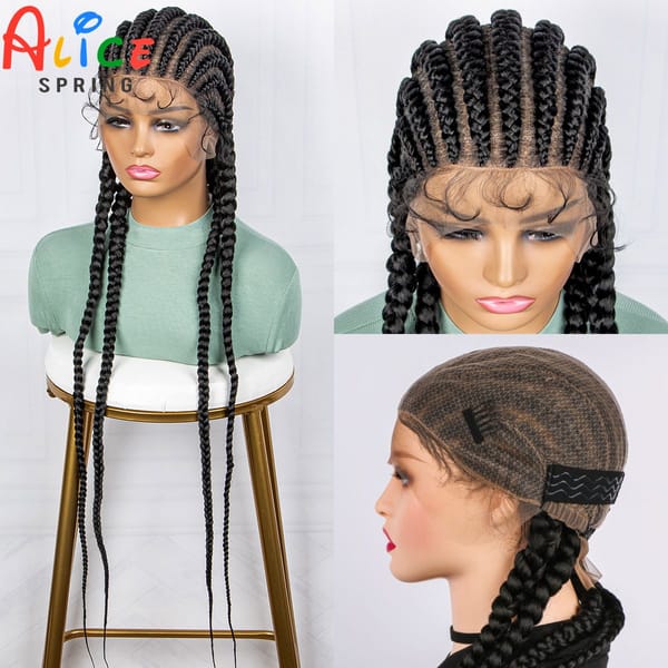 36 Inch Synthetic Transparent Full Lace Cornrow Braided Wigs With Baby Hair Natural Lace Frontal Braiding Hair for Black Women