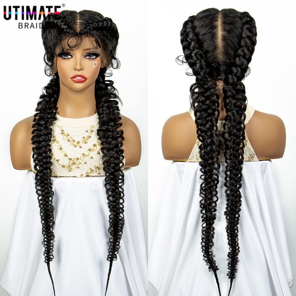Synthetic Lace Frontal Dutch Box Braided Wigs Fishtail Braids Wigs with Baby Hair 36 Inches Cornrow Braids Wig for Black Women
