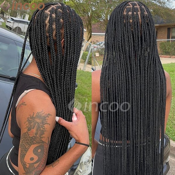 36" Jumbo Box Braided Wigs Synthetic Cornrow Braids Wigs Small Square Box Braided Wigs Fake Scalp Braiding Hair Wig For Women