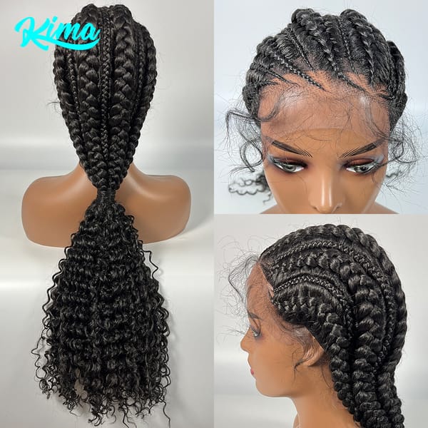 Synthetic Cornrow Braided Ponytail Lace Front Wigs Kinky Curly Frontal with Baby Hair for Afro Women Cornrow Box Braided Wigs