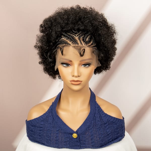 10 Inches Synthetic Kinky Curly Braided Wigs Short Cornrow Braided Wigs for Black Women Afro Braids Wigs with Baby Hair