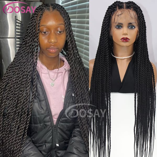 36 Inches Synthetic Straight Twist Braided Wigs With Baby Hair For Black Women Senegalese Twist Wig Heat Resistant Braiding Hair