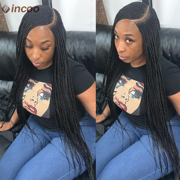 36 Inches Synthetic Lace Front Wigs Braided Wigs Side Part Doudle Dutch Cornrows Braids Lace Wig With Baby Hair For Black Women